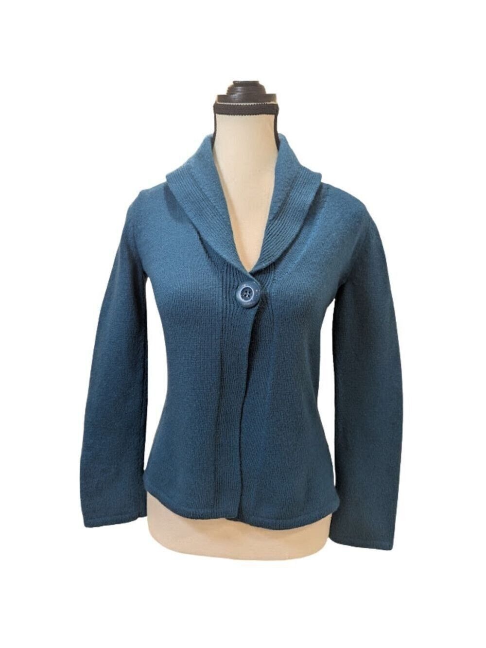 Carole Little Women's Teal Knit Jacket Shawl Collar Sweater Blazer Minimalist XS